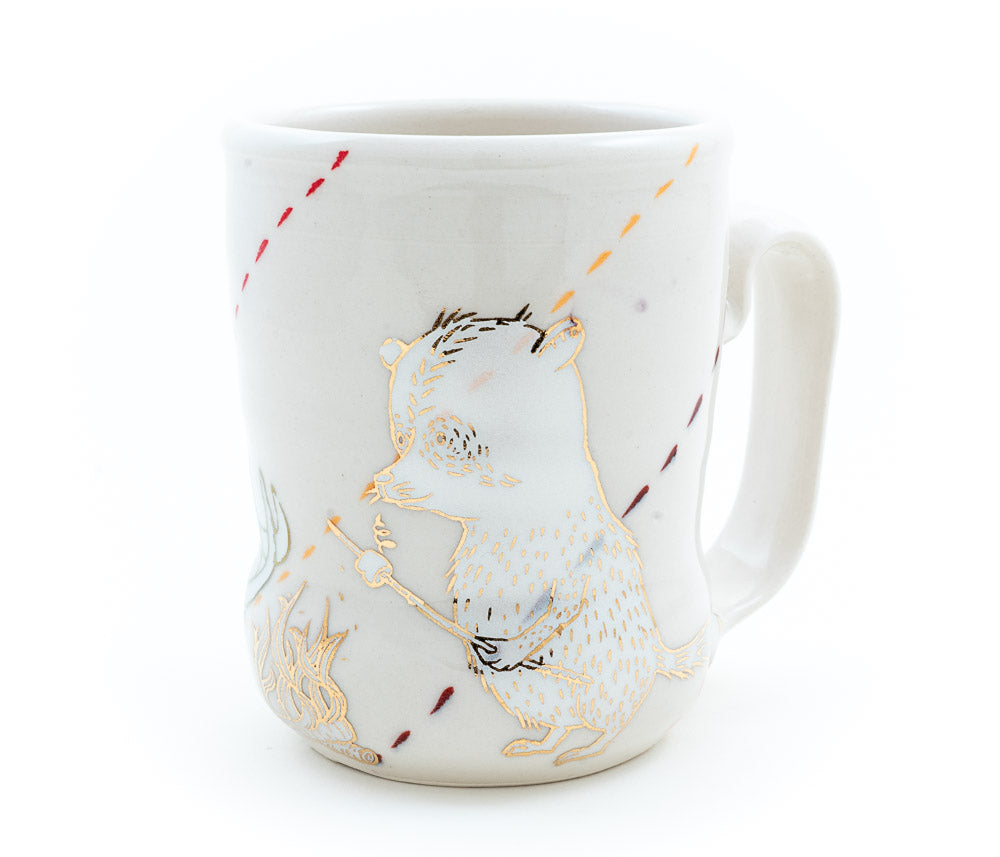 Mammoth and Raccoon Roasting Marshmallows Cup (c-3052)  16 fl oz